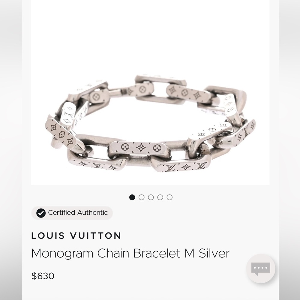LOUIS VUITTON STERLING Silver Chain Bracelet with Signature Monogram Links MAN - Picture 6 of 7